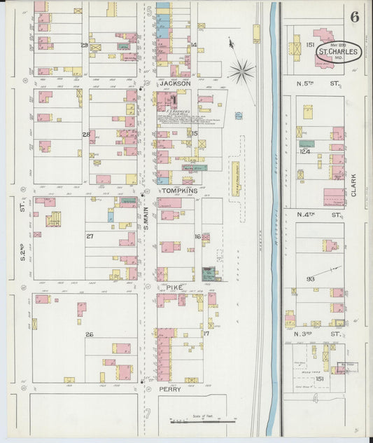 Sanborn Fire Insurance Map from Saint Charles, Saint Charles County, Missouri (1893), Sheet #0006 - Historic Sanborn Fire Insurance Map Print, vintage old map wall art, antique decor, genealogy gift, Missouri Missouri map