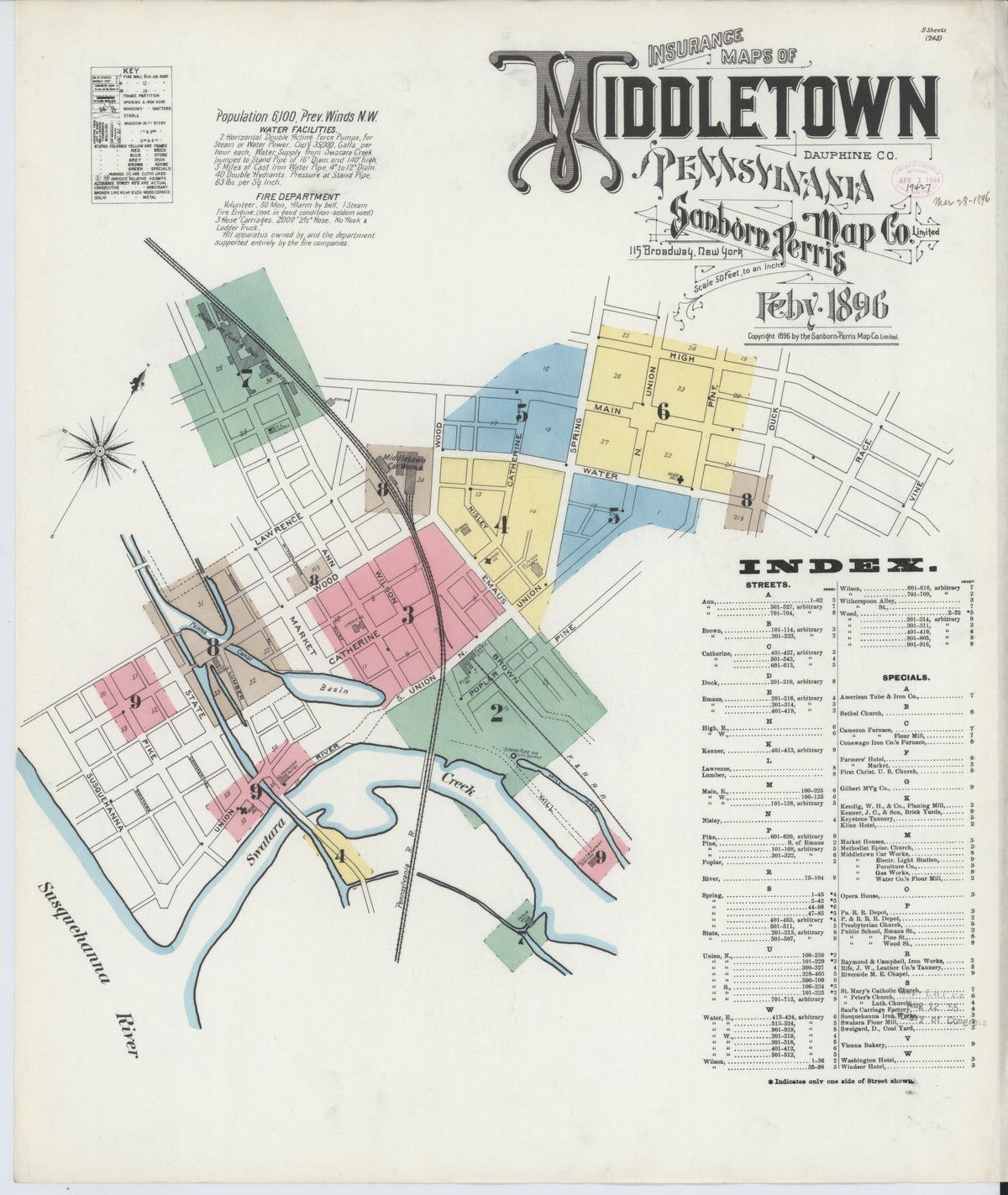 Sanborn Fire Insurance Map from Middletown, Dauphin County, Pennsylvania (1896), Sheet #0001 - Complete Map Set gallery image, historic Sanborn map, vintage wall art, Pennsylvania Pennsylvania
