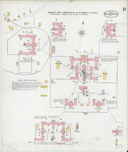 Sanborn Fire Insurance Map from Milledgeville, Baldwin County, Georgia (1901), Sheet #0009 - Historic Sanborn Fire Insurance Map Print, vintage old map wall art, antique decor, genealogy gift, Georgia Georgia map