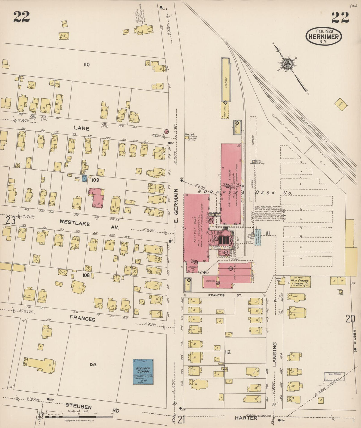 Sanborn Fire Insurance Map from Herkimer, Herkimer County, New York (1923), Sheet #0022 - Complete Map Set gallery image, historic Sanborn map, vintage wall art, New York New York
