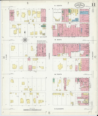 Sanborn Fire Insurance Map from Coffeyville, Montgomery County, Kansas (1908), Sheet #0011 - Complete Map Set gallery image, historic Sanborn map, vintage wall art, Kansas Kansas