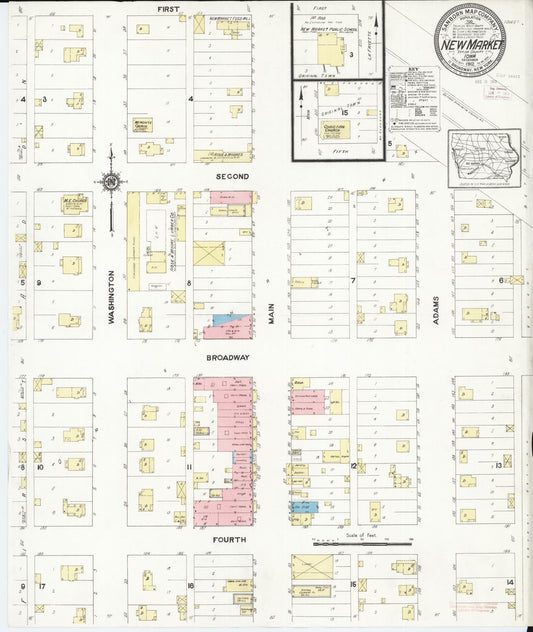 Sanborn Fire Insurance Map from New Market, Taylor County, Iowa (1912), Sheet #0001 - Historic Sanborn Fire Insurance Map Print, vintage old map wall art