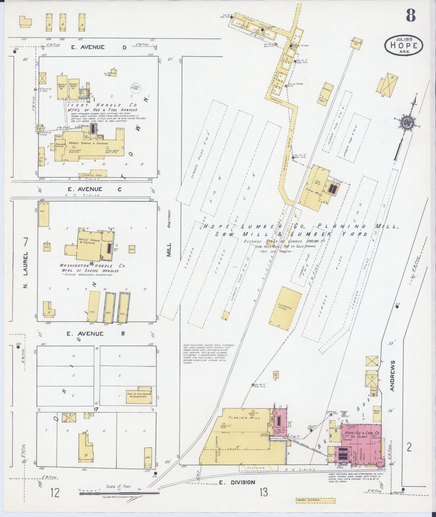 Sanborn Fire Insurance Map from Hope, Hempstead County, Arkansas (1919), Sheet #0008 - Complete Map Set gallery image, historic Sanborn map, vintage wall art, Arkansas Arkansas