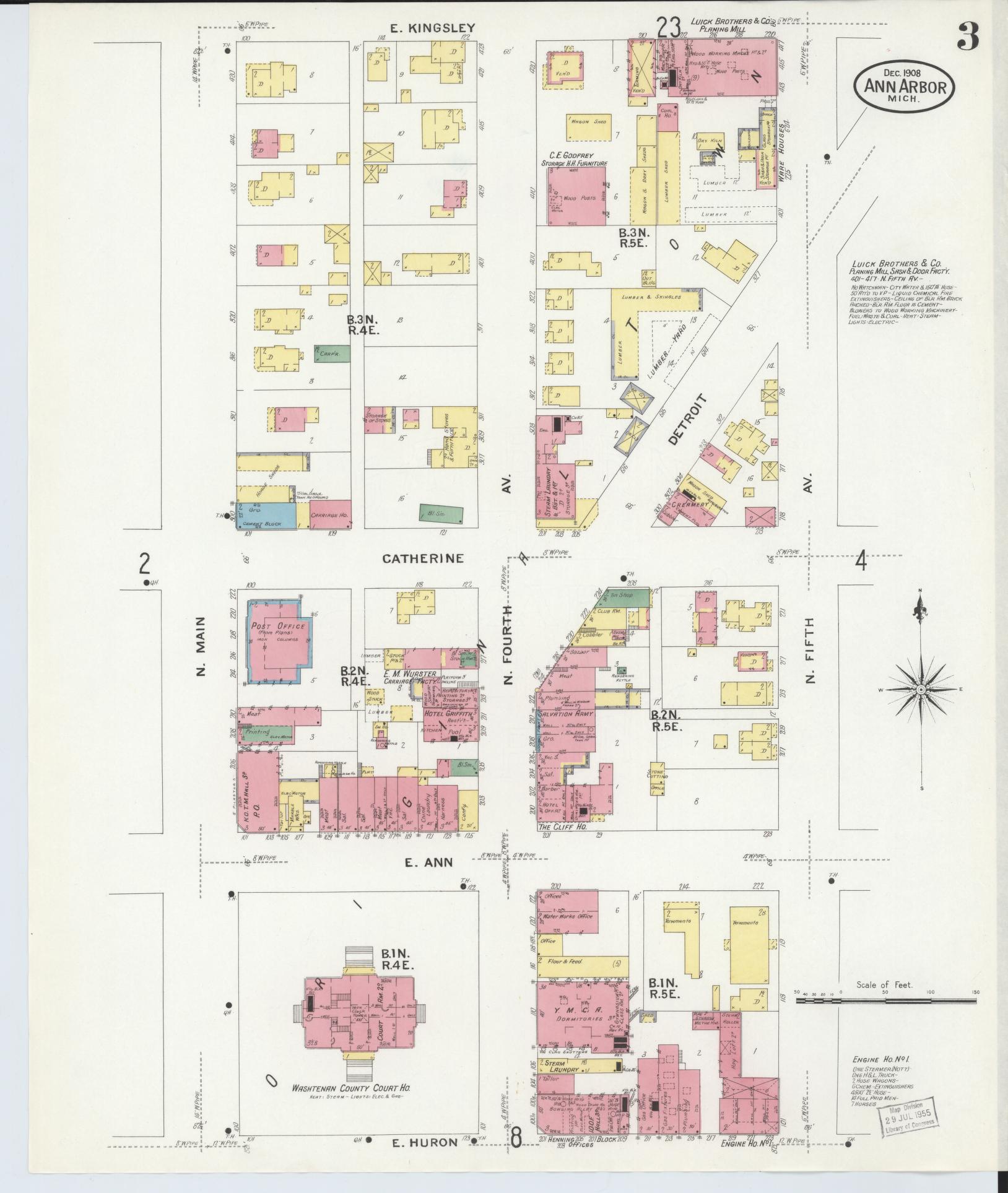 Sanborn Fire Insurance Map from Ann Arbor, Washtenaw County, Michigan (1908), Sheet #0003 - Complete Map Set gallery image, historic Sanborn map, vintage wall art, Michigan Michigan