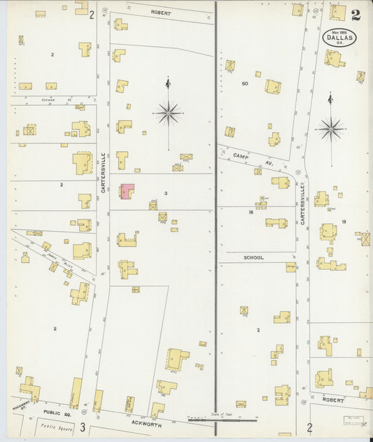 Sanborn Fire Insurance Map from Dallas, Paulding County, Georgia (1905), Sheet #0002 - Historic Sanborn Fire Insurance Map Print, vintage old map wall art, antique decor, genealogy gift, Georgia Georgia map