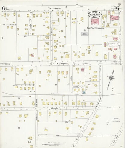 Sanborn Fire Insurance Map from Chapel Hill, Orange County, North Carolina (1925), Sheet #0006 - Complete Map Set gallery image, historic Sanborn map, vintage wall art, North Carolina North Carolina