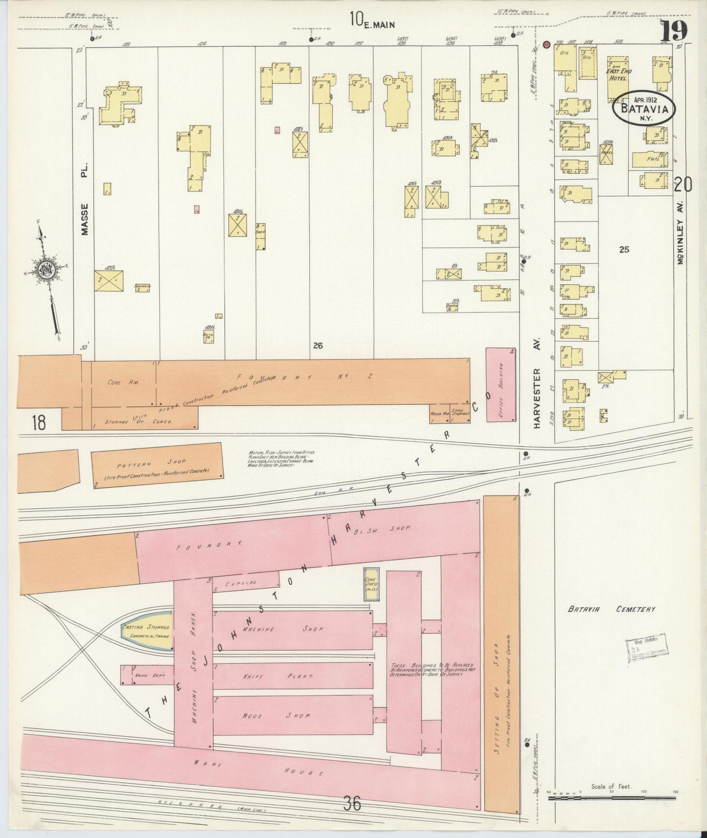 Sanborn Fire Insurance Map from Batavia, Genesee County, New York (1912), Sheet #0019 - Complete Map Set gallery image, historic Sanborn map, vintage wall art, New York New York