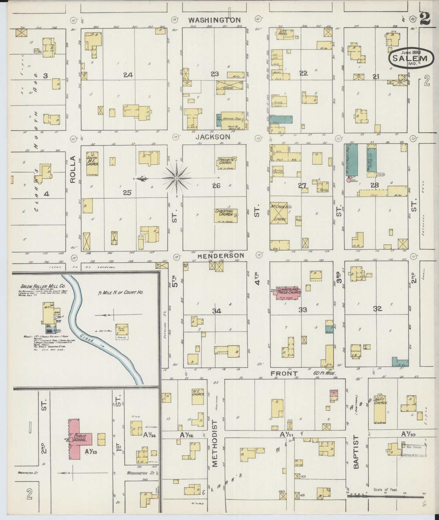 Sanborn Fire Insurance Map from Salem, Dent County, Missouri (1893), Sheet #0002 - Complete Map Set gallery image, historic Sanborn map, vintage wall art, Missouri Missouri