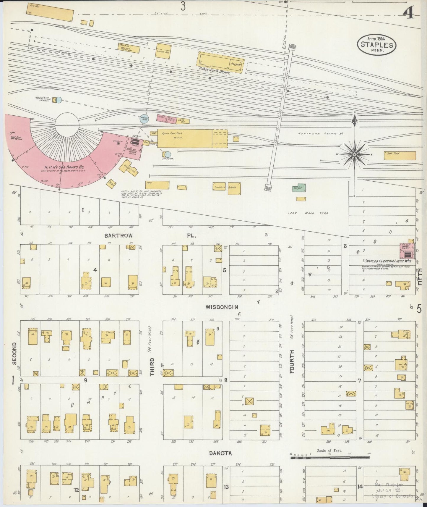 Sanborn Fire Insurance Map from Staples, Todd County, Minnesota (1904), Sheet #0004 - Complete Map Set gallery image, historic Sanborn map, vintage wall art, Minnesota Minnesota