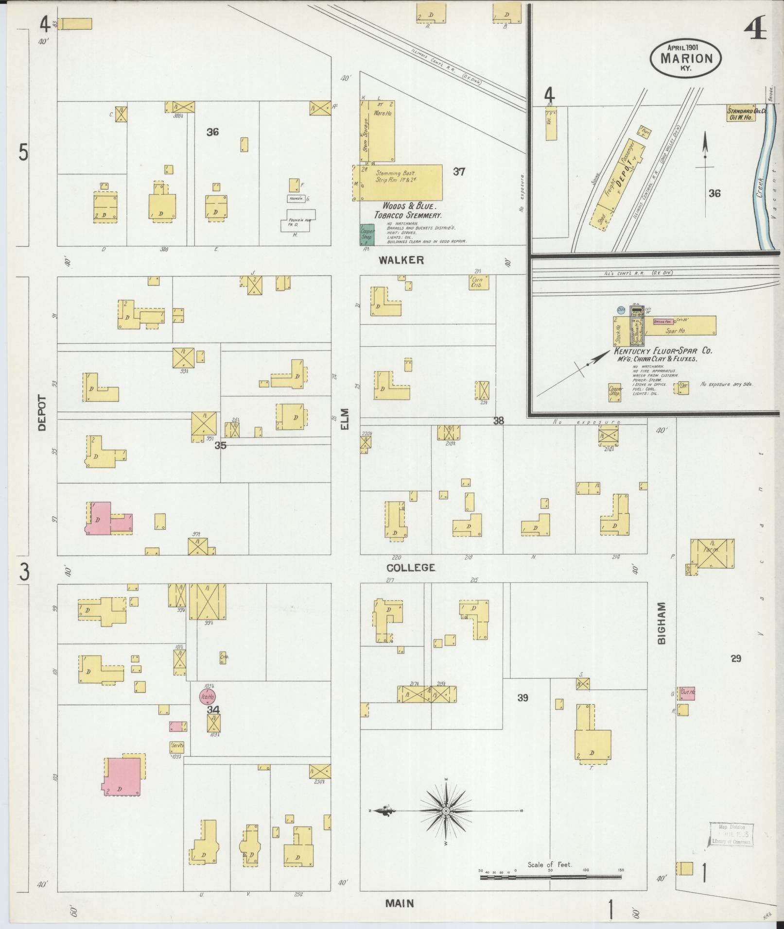 Sanborn Fire Insurance Map from Marion, Crittenden County, Kentucky (1901), Sheet #0004 - Complete Map Set gallery image, historic Sanborn map, vintage wall art, Kentucky Kentucky