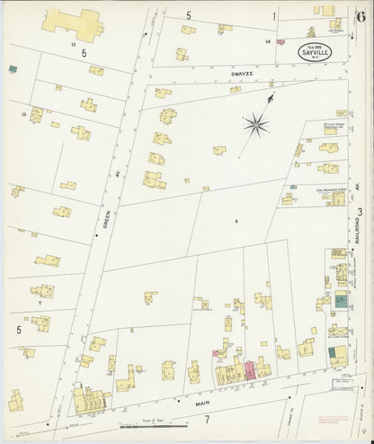 Sanborn Fire Insurance Map from Sayville, Suffolk County, New York (1909), Sheet #0006 - Historic Sanborn Fire Insurance Map Print, vintage old map wall art, antique decor, genealogy gift, New York New York map