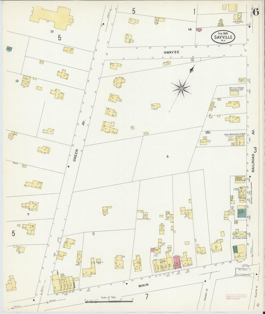 Sanborn Fire Insurance Map from Sayville, Suffolk County, New York (1909), Sheet #0006 - Historic Sanborn Fire Insurance Map Print, vintage old map wall art, antique decor, genealogy gift, New York New York map