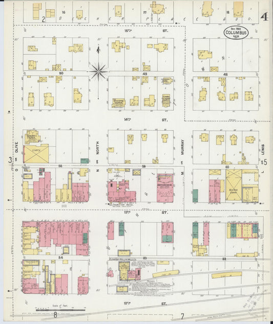 Sanborn Fire Insurance Map from Columbus, Platte County, Nebraska (1902), Sheet #0004 - Historic Sanborn Fire Insurance Map Print, vintage old map wall art, antique decor, genealogy gift, Nebraska Nebraska map