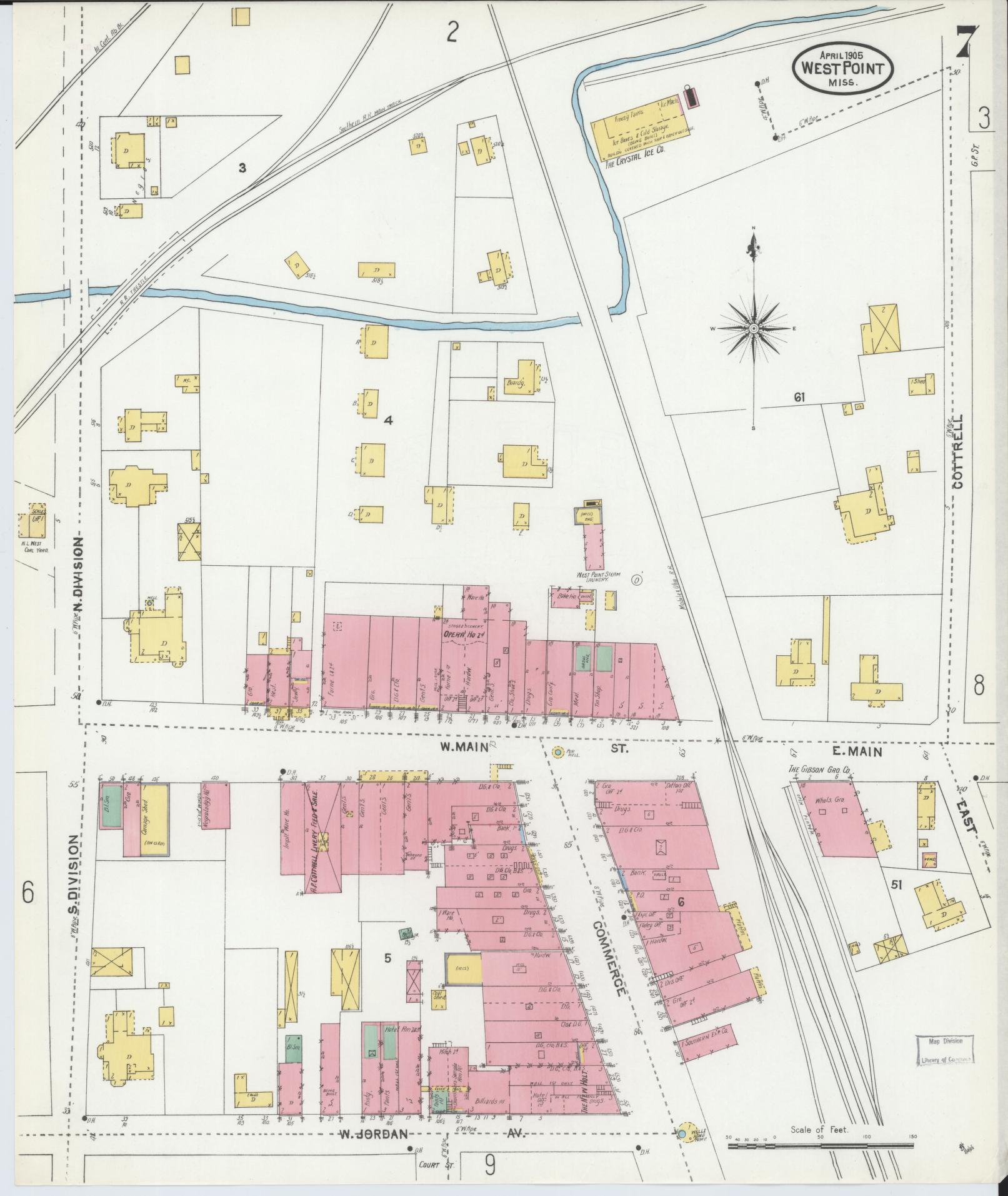 Sanborn Fire Insurance Map from West Point, Clay County, Mississippi (1905), Sheet #0007 - Historic Sanborn Fire Insurance Map Print, vintage old map wall art, antique decor, genealogy gift, Mississippi Mississippi map
