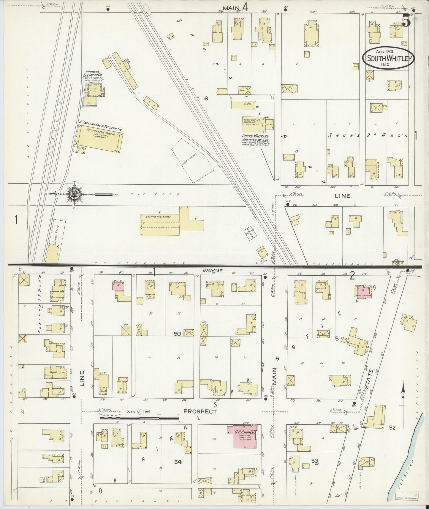 Sanborn Fire Insurance Map from South Whitley, Whitley County, Indiana (1914), Sheet #0005 - Complete Map Set gallery image, historic Sanborn map, vintage wall art, Indiana Indiana
