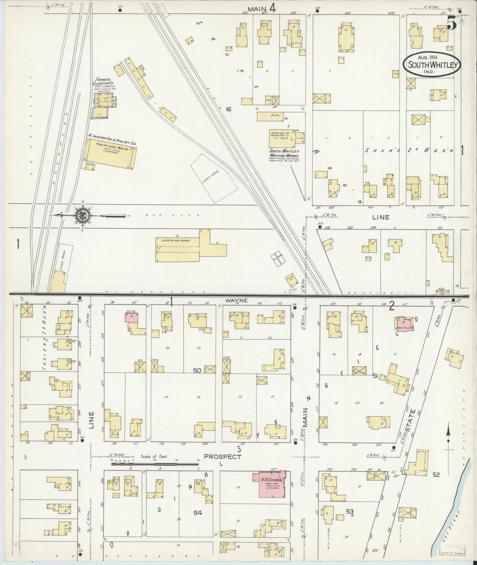 Sanborn Fire Insurance Map from South Whitley, Whitley County, Indiana (1914), Sheet #0005 - Complete Map Set gallery image, historic Sanborn map, vintage wall art, Indiana Indiana