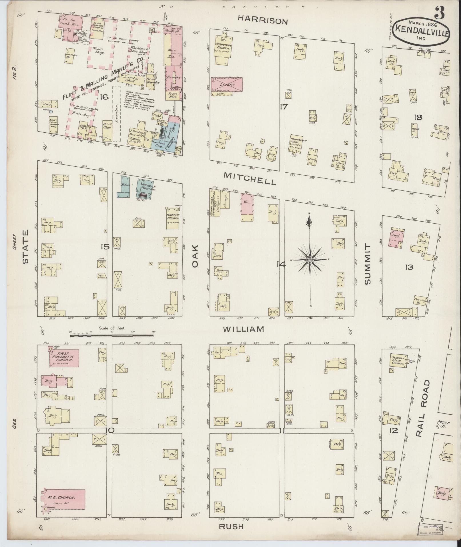 Sanborn Fire Insurance Map from Kendallville, Noble County, Indiana (1886), Sheet #0003 - Complete Map Set gallery image, historic Sanborn map, vintage wall art, Indiana Indiana