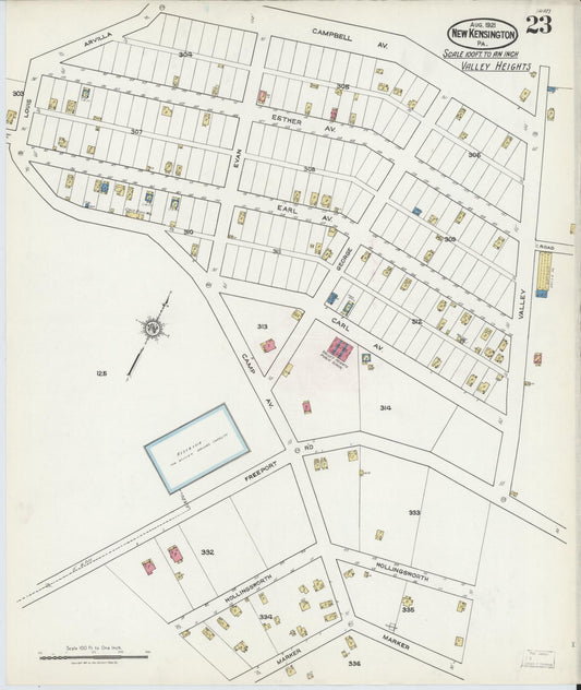 Sanborn Fire Insurance Map from New Kensington, Westmoreland County, Pennsylvania (1921), Sheet #0023 - Historic Sanborn Fire Insurance Map Print, vintage old map wall art, antique decor, genealogy gift, Pennsylvania Pennsylvania map