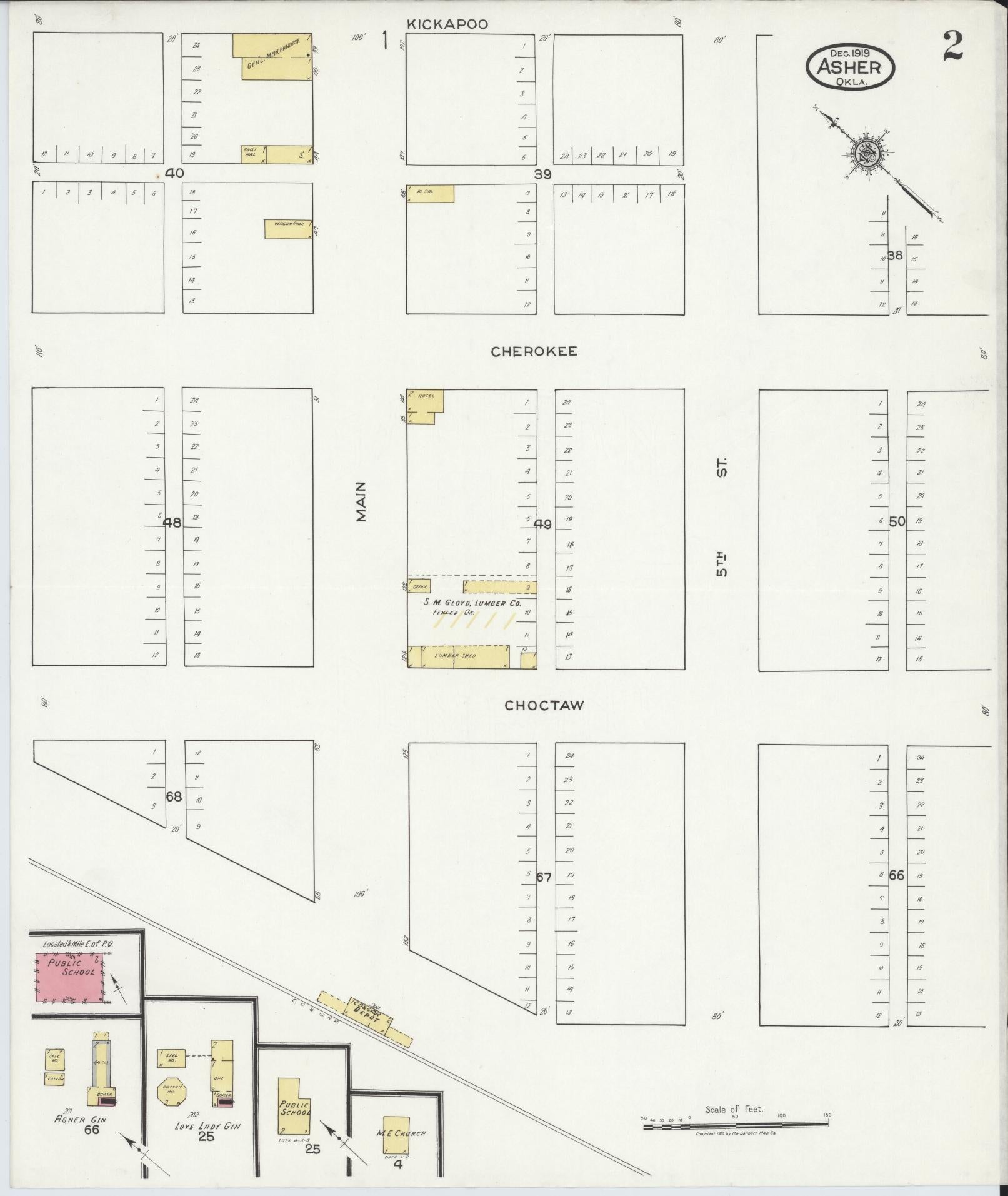 Sanborn Fire Insurance Map from Asher, Pottawatomie County, Oklahoma (1919), Sheet #0002 - Historic Sanborn Fire Insurance Map Print, vintage old map wall art, antique decor, genealogy gift, Oklahoma Oklahoma map