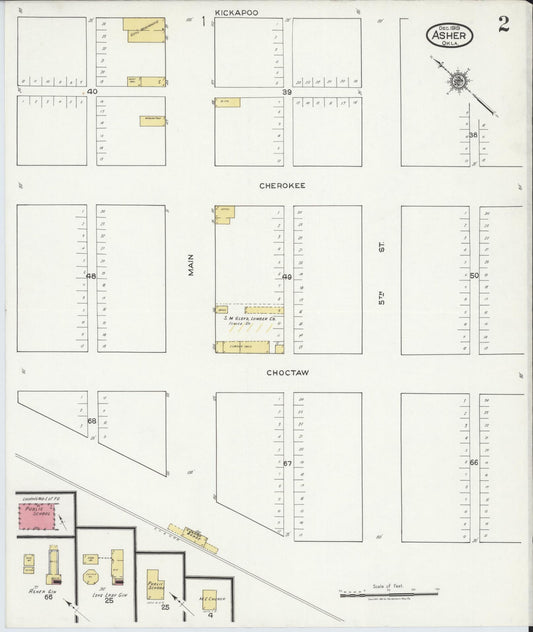 Sanborn Fire Insurance Map from Asher, Pottawatomie County, Oklahoma (1919), Sheet #0002 - Historic Sanborn Fire Insurance Map Print, vintage old map wall art, antique decor, genealogy gift, Oklahoma Oklahoma map