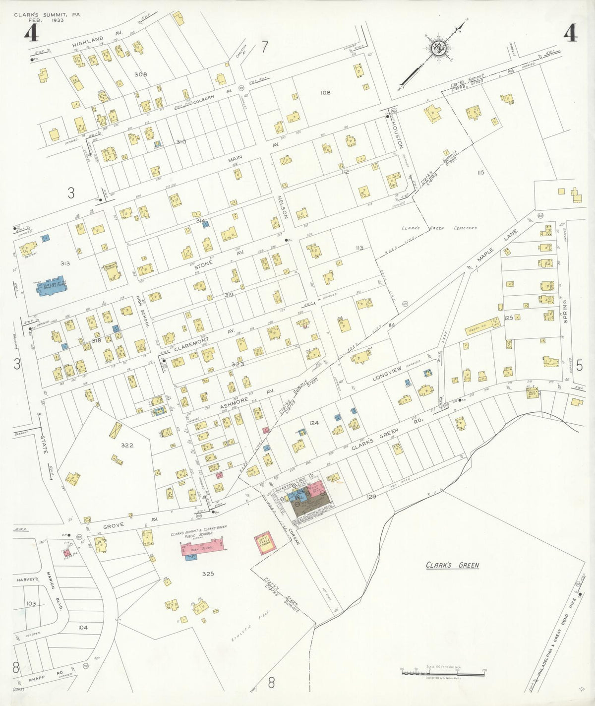 Sanborn Fire Insurance Map from Clark's Summit, Lackawanna County, Pennsylvania (1933), Sheet #0004 - Complete Map Set gallery image, historic Sanborn map, vintage wall art, Pennsylvania Pennsylvania