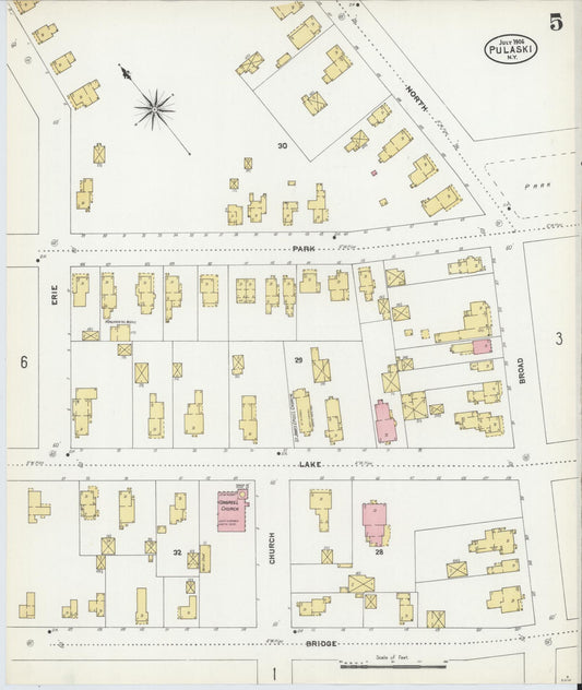 Sanborn Fire Insurance Map from Pulaski, Oswego County, New York (1906), Sheet #0005 - Historic Sanborn Fire Insurance Map Print, vintage old map wall art, antique decor, genealogy gift, New York New York map