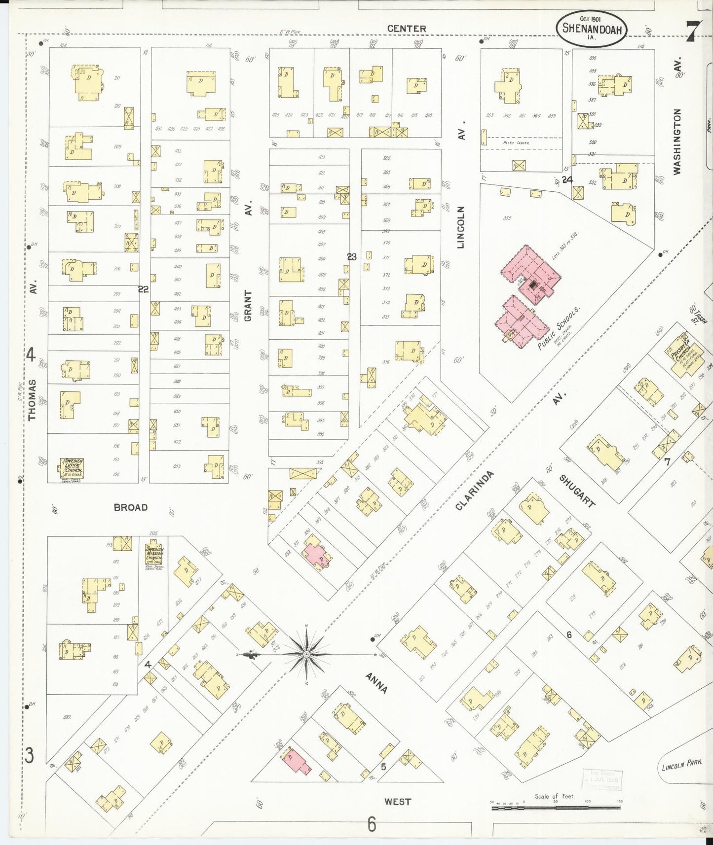Sanborn Fire Insurance Map from Shenandoah, Page County, Iowa (1901), Sheet #0007 - Historic Sanborn Fire Insurance Map Print, vintage old map wall art