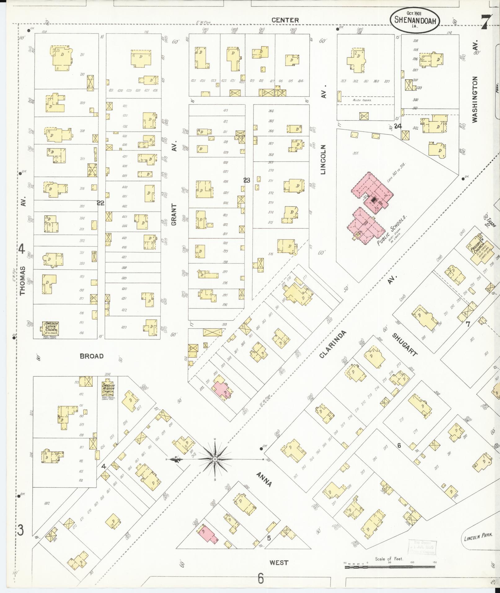 Sanborn Fire Insurance Map from Shenandoah, Page County, Iowa (1901), Sheet #0007 - Historic Sanborn Fire Insurance Map Print, vintage old map wall art