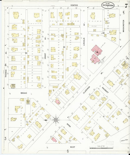 Sanborn Fire Insurance Map from Shenandoah, Page County, Iowa (1901), Sheet #0007 - Historic Sanborn Fire Insurance Map Print, vintage old map wall art