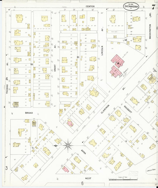 Sanborn Fire Insurance Map from Shenandoah, Page County, Iowa (1901), Sheet #0007 - Historic Sanborn Fire Insurance Map Print, vintage old map wall art