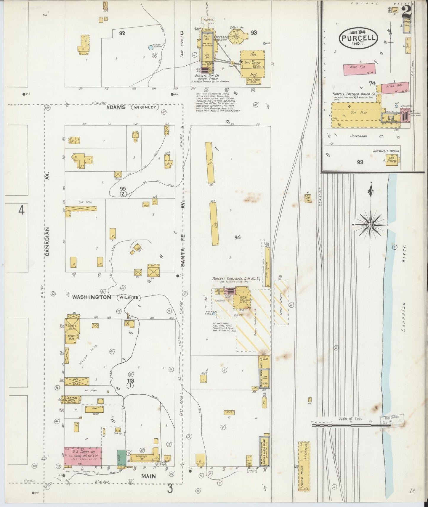 Sanborn Fire Insurance Map from Purcell, McClain County, Oklahoma (1904), Sheet #0002 - Complete Map Set gallery image, historic Sanborn map, vintage wall art, Oklahoma Oklahoma