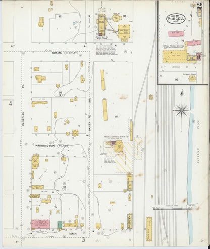Sanborn Fire Insurance Map from Purcell, McClain County, Oklahoma (1904), Sheet #0002 - Complete Map Set gallery image, historic Sanborn map, vintage wall art, Oklahoma Oklahoma