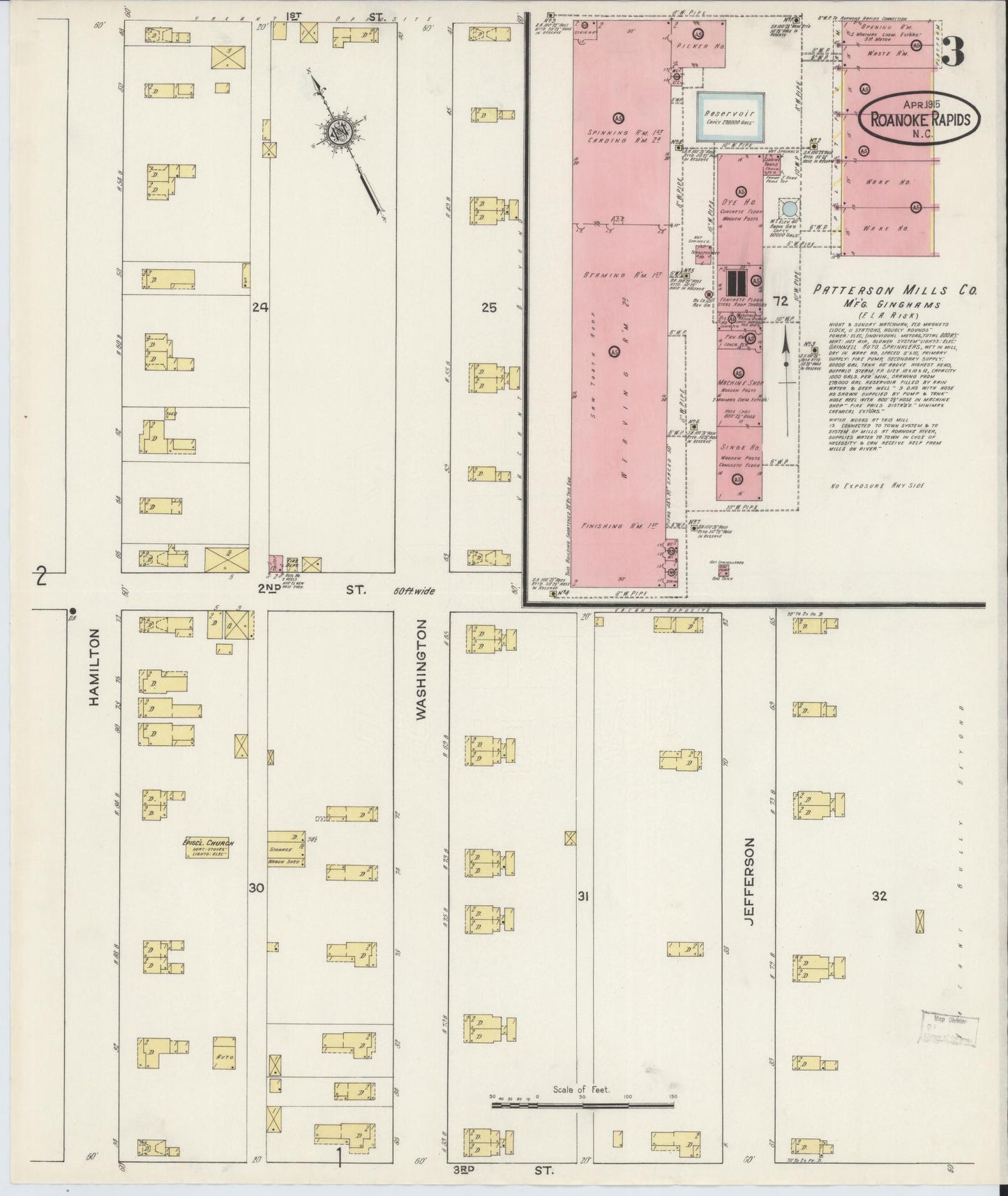 Sanborn Fire Insurance Map from Roanoke Rapids, Halifax County, North Carolina (1915), Sheet #0003 - Complete Map Set gallery image, historic Sanborn map, vintage wall art, North Carolina North Carolina
