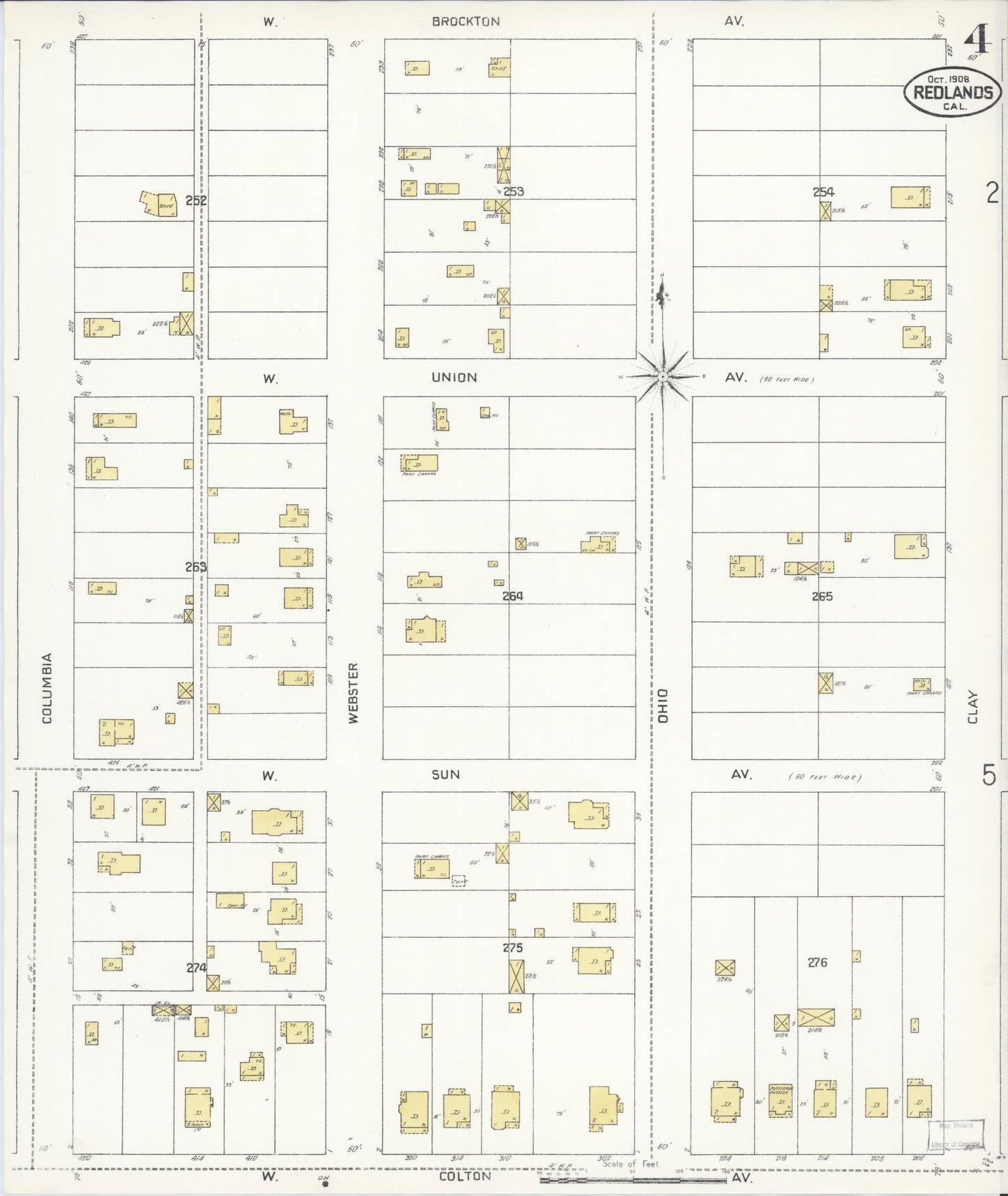 Sanborn Fire Insurance Map from Redlands, San Bernardino County, California (1908), Sheet #0004 - Complete Map Set gallery image, historic Sanborn map, vintage wall art, California California