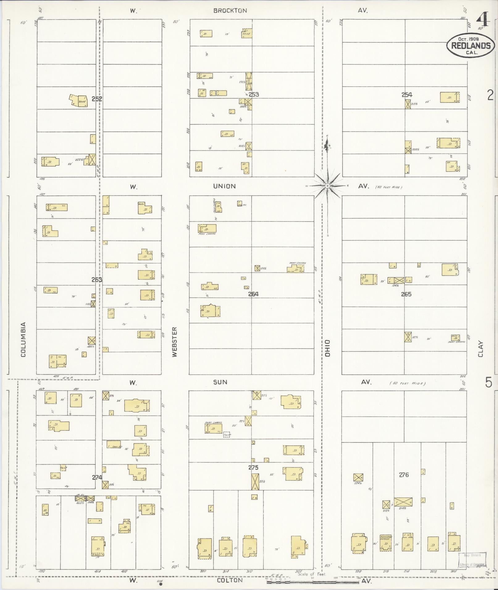 Sanborn Fire Insurance Map from Redlands, San Bernardino County, California (1908), Sheet #0004 - Complete Map Set gallery image, historic Sanborn map, vintage wall art, California California