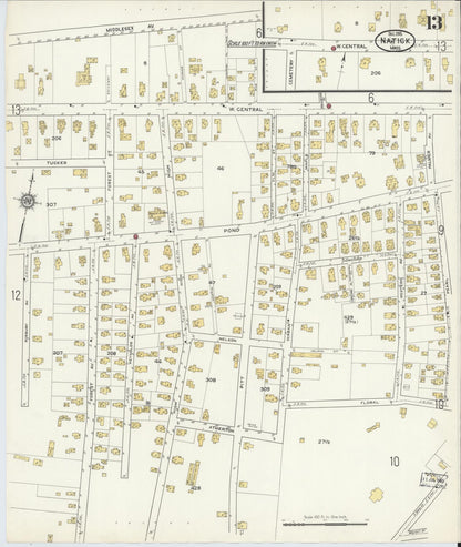 Sanborn Fire Insurance Map from Natick, Middlesex County, Massachusetts (1915), Sheet #0013 - Complete Map Set gallery image, historic Sanborn map, vintage wall art, Massachusetts Massachusetts