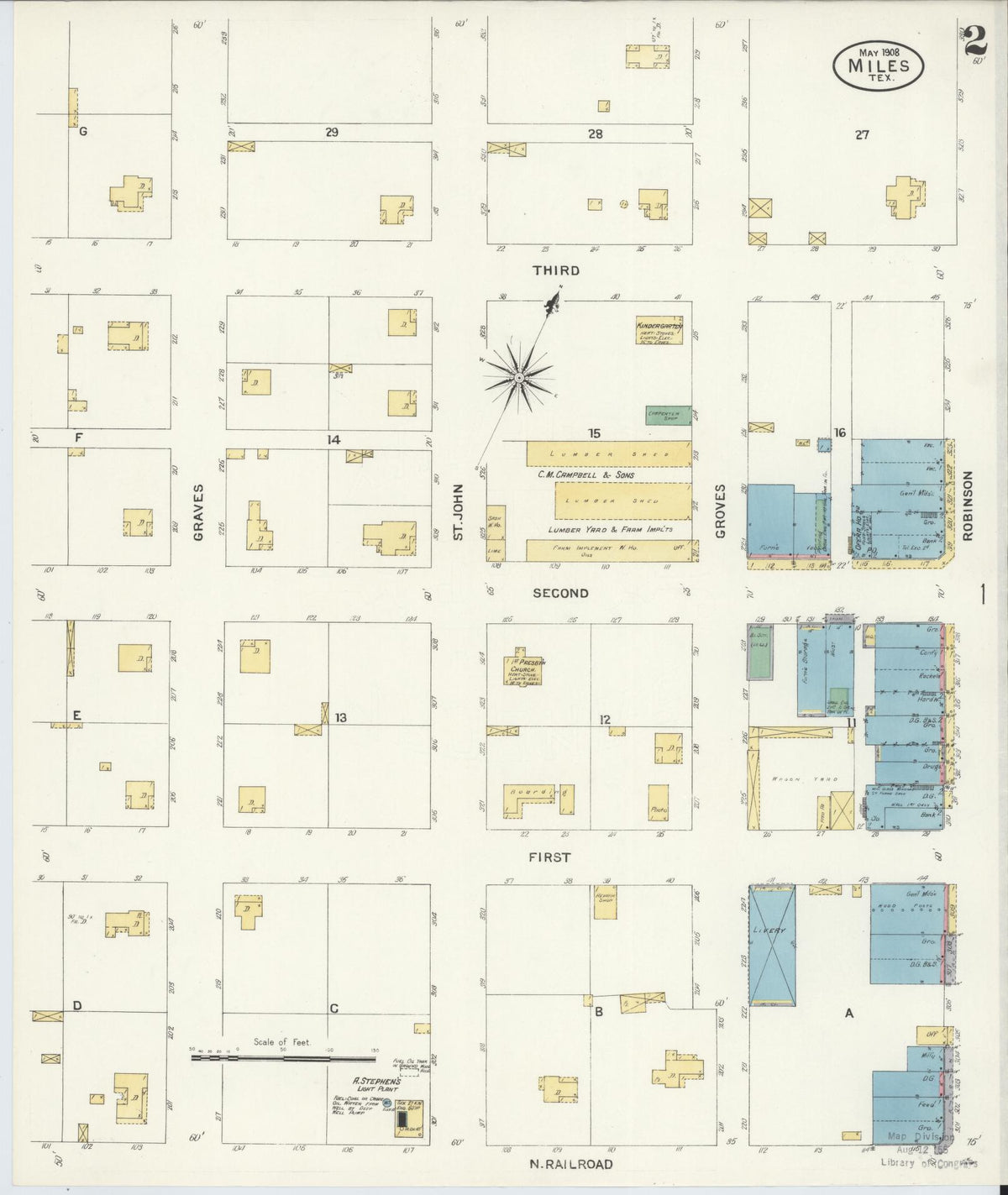Sanborn Fire Insurance Map from Miles, Runnels County, Texas (1908), Sheet #0002 - Complete Map Set gallery image, historic Sanborn map, vintage wall art, Texas Texas