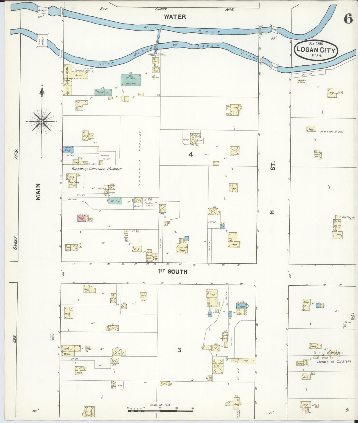 Sanborn Fire Insurance Map from Logan, Cache County, Utah (1890), Sheet #0006 - Complete Map Set gallery image, historic Sanborn map, vintage wall art, Utah Utah