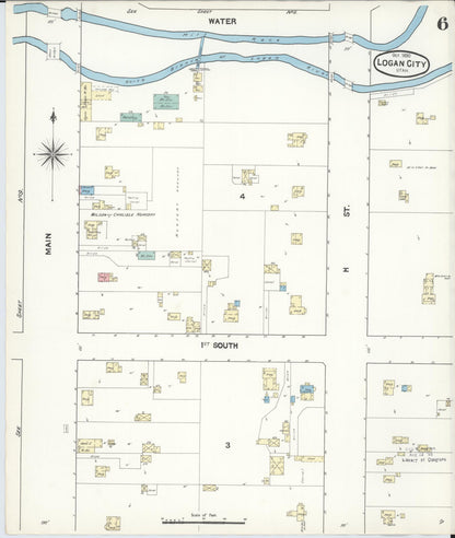Sanborn Fire Insurance Map from Logan, Cache County, Utah (1890), Sheet #0006 - Complete Map Set gallery image, historic Sanborn map, vintage wall art, Utah Utah