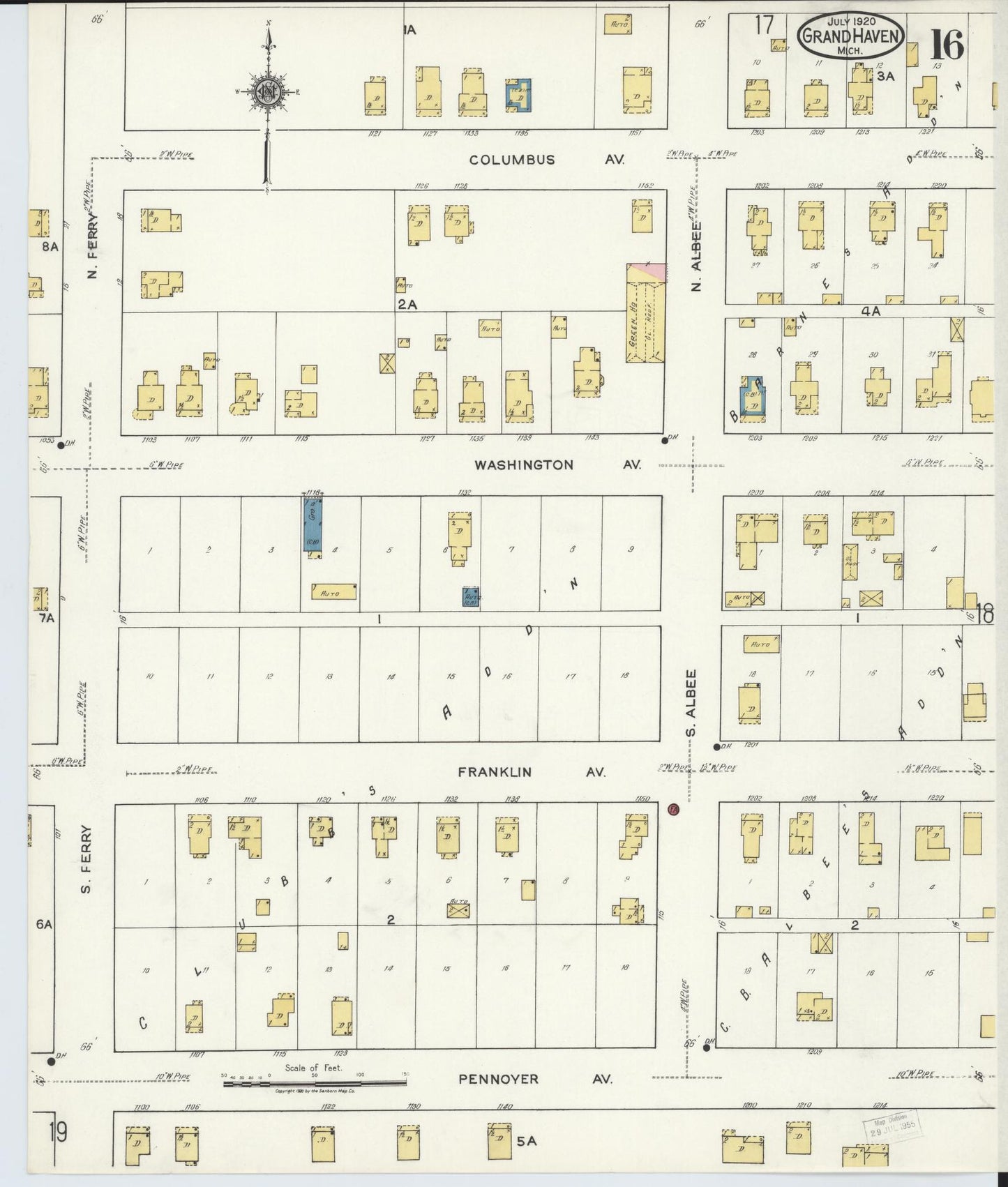 Sanborn Fire Insurance Map from Grand Haven, Ottawa County, Michigan (1920), Sheet #0016 - Complete Map Set gallery image, historic Sanborn map, vintage wall art, Michigan Michigan