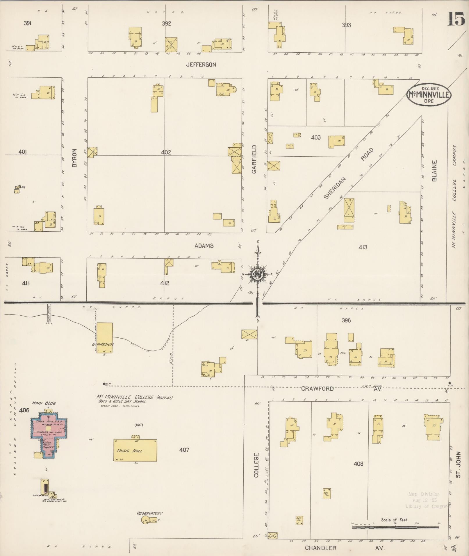 Sanborn Fire Insurance Map from McMinnville, Yamhill County, Oregon (1912), Sheet #0015 - Complete Map Set gallery image, historic Sanborn map, vintage wall art, Oregon Oregon