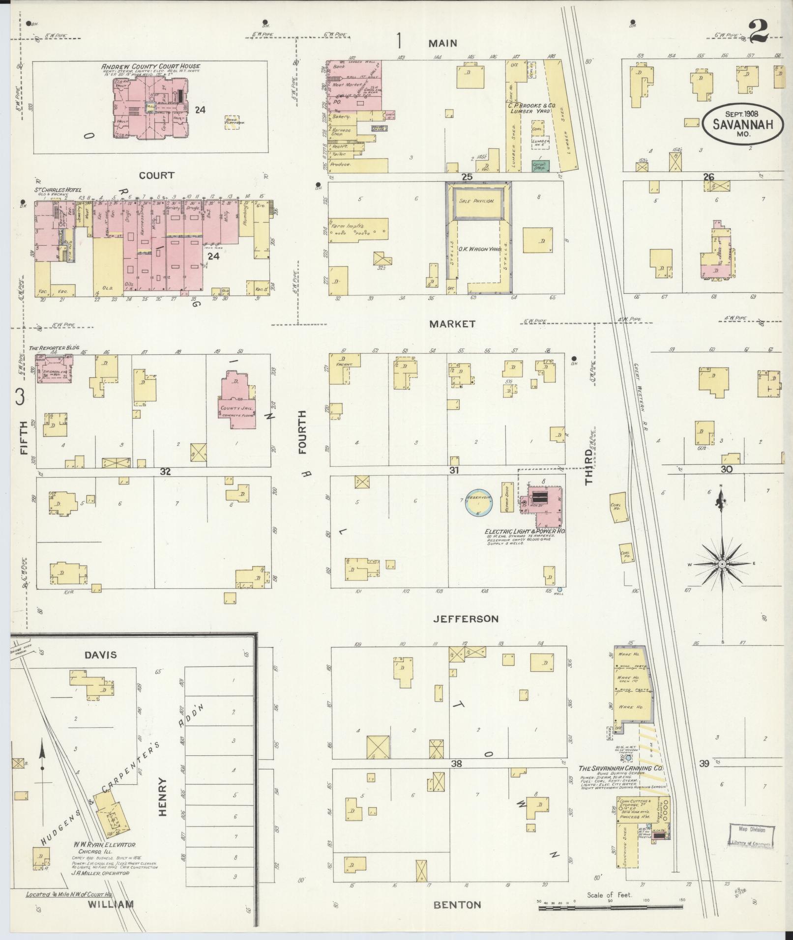 Sanborn Fire Insurance Map from Savannah, Andrew County, Missouri (1908), Sheet #0002 - Complete Map Set gallery image, historic Sanborn map, vintage wall art, Missouri Missouri