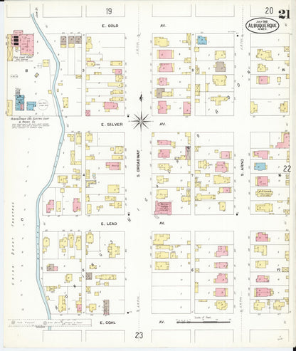 Sanborn Fire Insurance Map from Albuquerque, Bernalillo County, New Mexico (1908), Sheet #0021 - Complete Map Set gallery image, historic Sanborn map, vintage wall art, New Mexico New Mexico