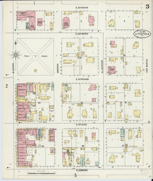 Sanborn Fire Insurance Map from Litchfield, Montgomery County, Illinois (1897), Sheet #0003 - Historic Sanborn Fire Insurance Map Print, vintage old map wall art, antique decor, genealogy gift, Illinois Illinois map
