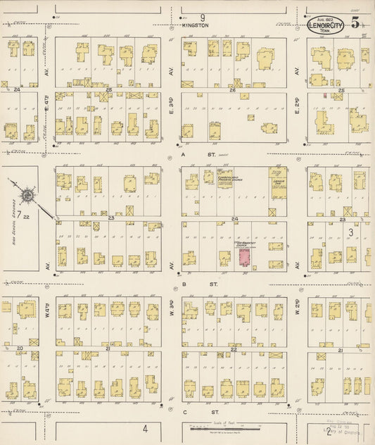 Sanborn Fire Insurance Map from Lenoir City, Loudon County, Tennessee (1922), Sheet #0005 - Historic Sanborn Fire Insurance Map Print, vintage old map wall art, antique decor, genealogy gift, Tennessee Tennessee map