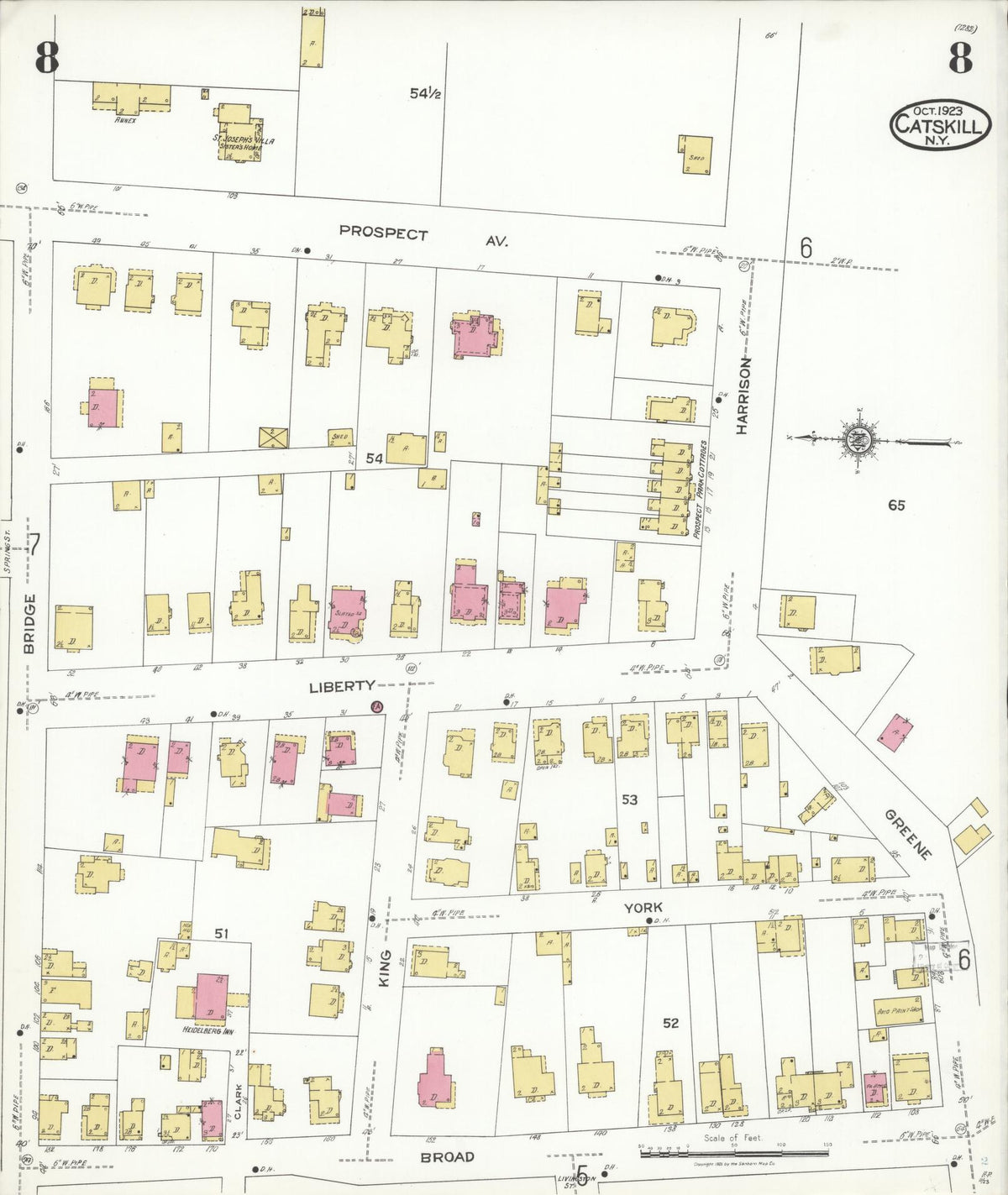 Sanborn Fire Insurance Map from Catskill, Greene County, New York (1923), Sheet #0008 - Historic Sanborn Fire Insurance Map Print, vintage old map wall art, antique decor, genealogy gift, New York New York map