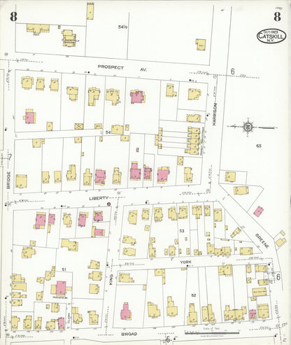 Sanborn Fire Insurance Map from Catskill, Greene County, New York (1923), Sheet #0008 - Historic Sanborn Fire Insurance Map Print, vintage old map wall art, antique decor, genealogy gift, New York New York map