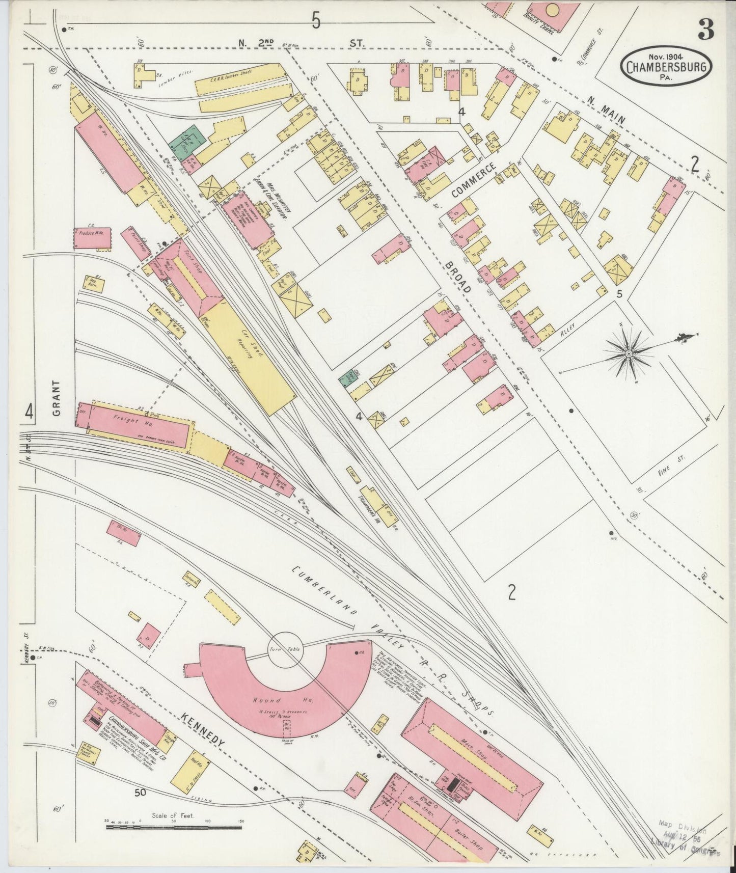 Sanborn Fire Insurance Map from Chambersburg, Franklin County, Pennsylvania (1904), Sheet #0003 - Historic Sanborn Fire Insurance Map Print, vintage old map wall art, antique decor, genealogy gift, Pennsylvania Pennsylvania map
