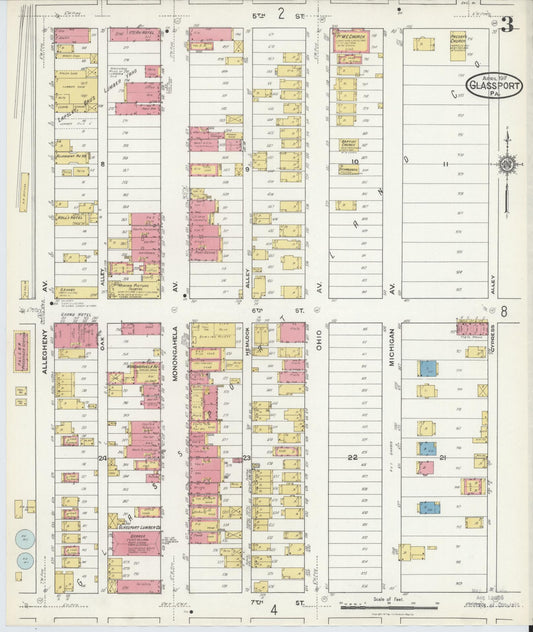 Sanborn Fire Insurance Map from Glassport, Allegheny County, Pennsylvania (1917), Sheet #0003 - Historic Sanborn Fire Insurance Map Print, vintage old map wall art, antique decor, genealogy gift, Pennsylvania Pennsylvania map