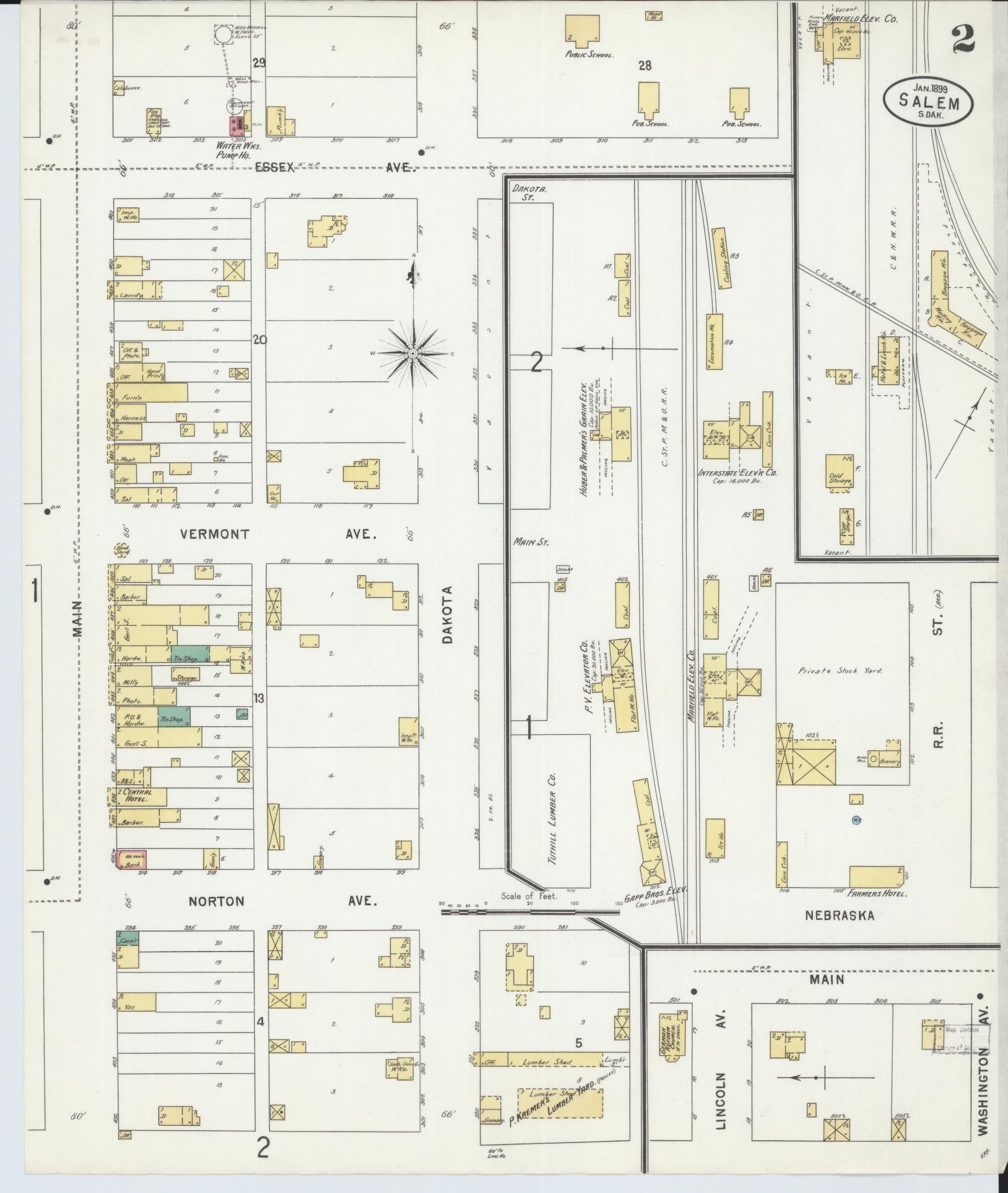 Sanborn Fire Insurance Map from Salem, McCook County, South Dakota (1899), Sheet #0002 - Historic Sanborn Fire Insurance Map Print, vintage old map wall art, antique decor, genealogy gift, South Dakota South Dakota map